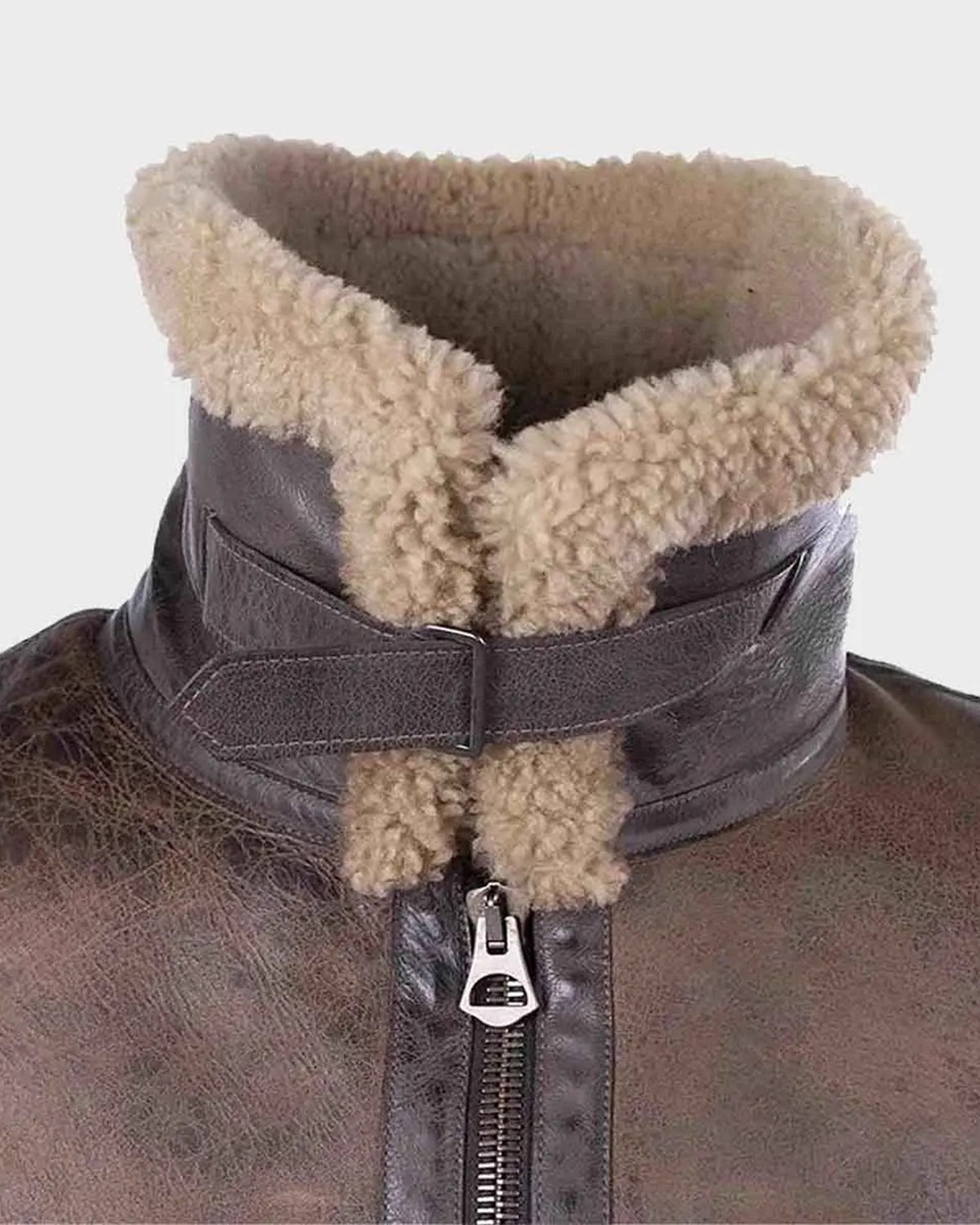 Men Brown Distressed Shearling Aviator leather Jacket