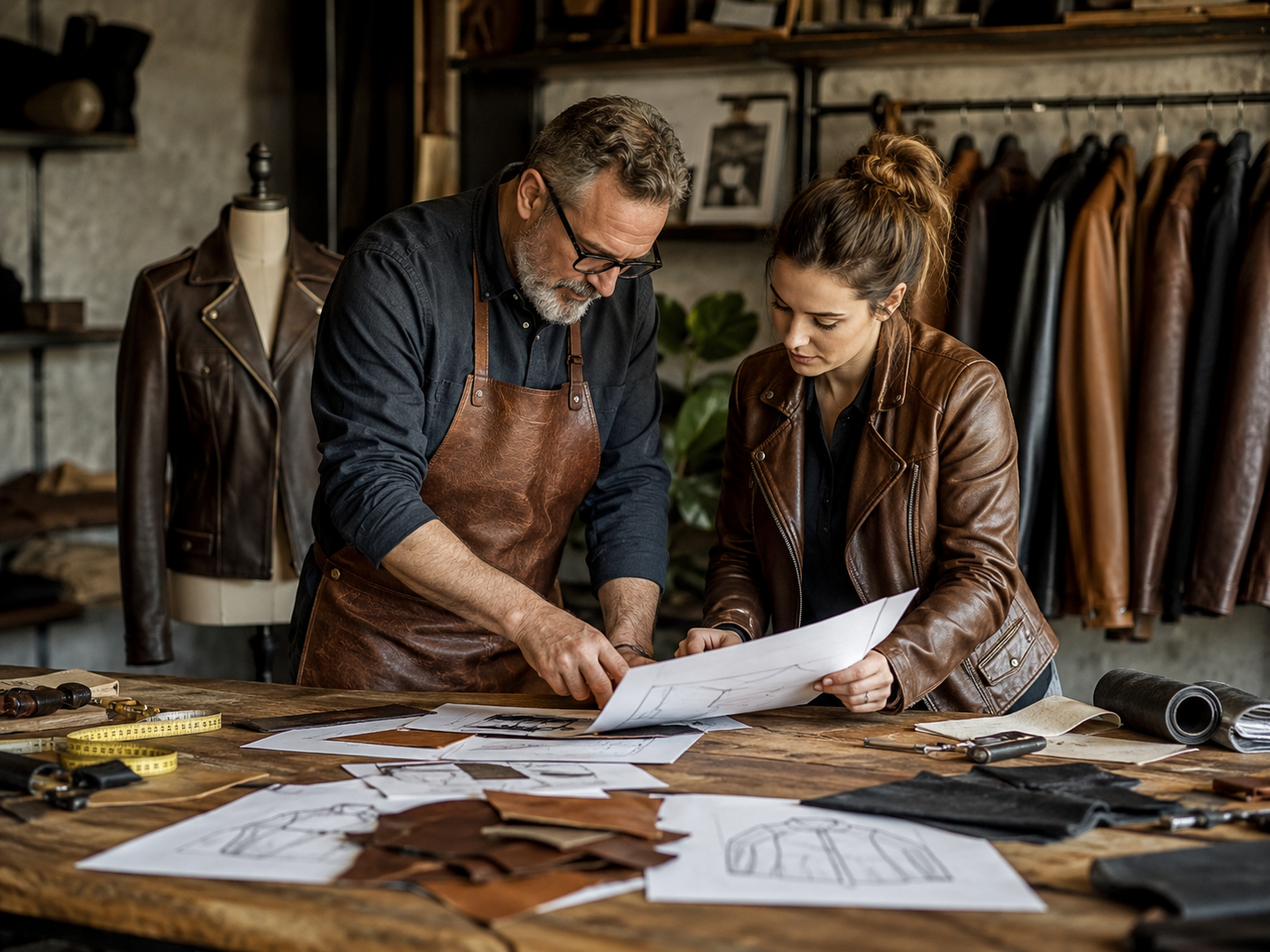 Family-owned outerwear workshop planning jacket design