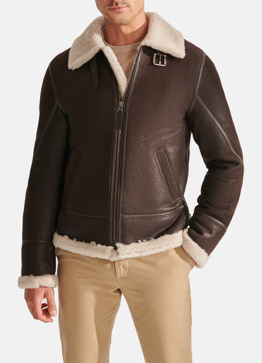 Men's Chocolate Brown Shearling Leather Jacket