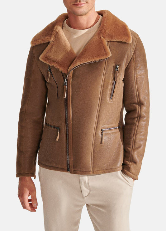 Men's Soft Tan Shearling Leather Jacket