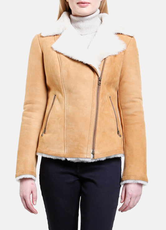 Women's Classic Tan Shearling Leather Jacket