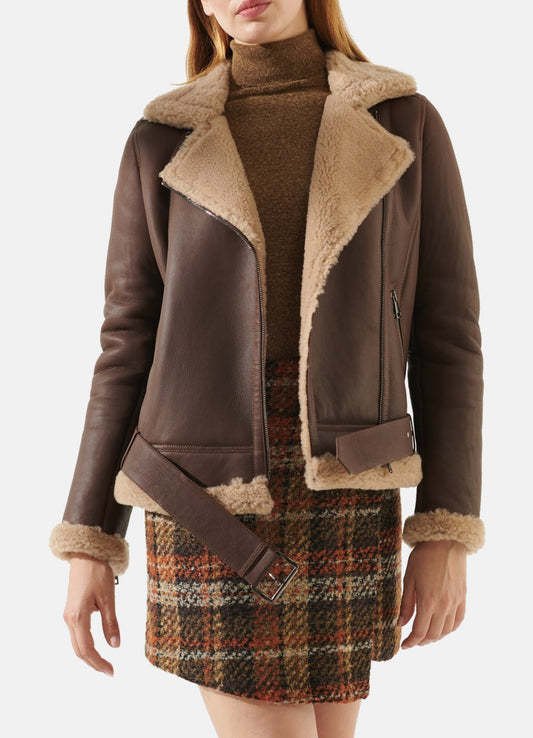 Women's Chocolate Brown Shearling Leather Jacket