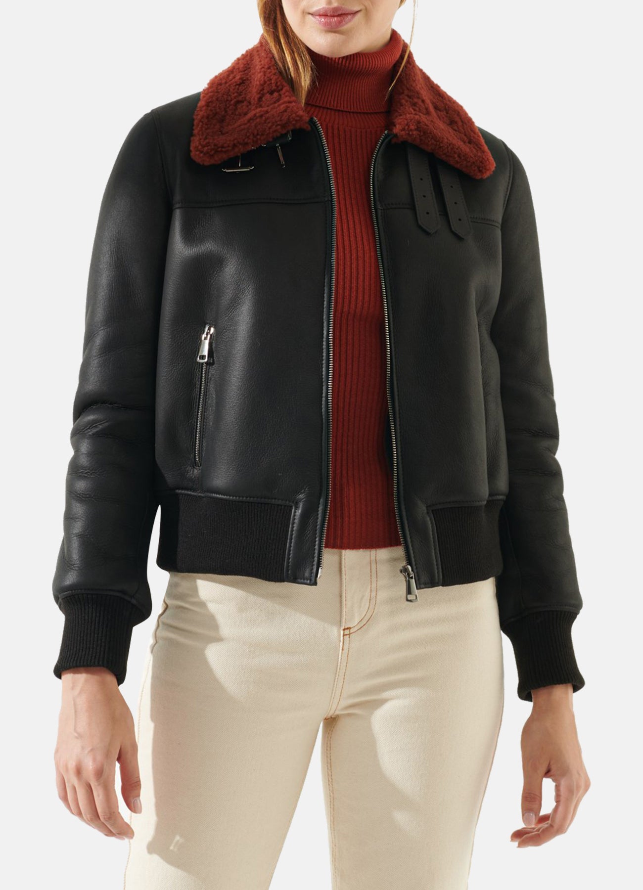 Women's Authentic Black Shearling Leather Jacket