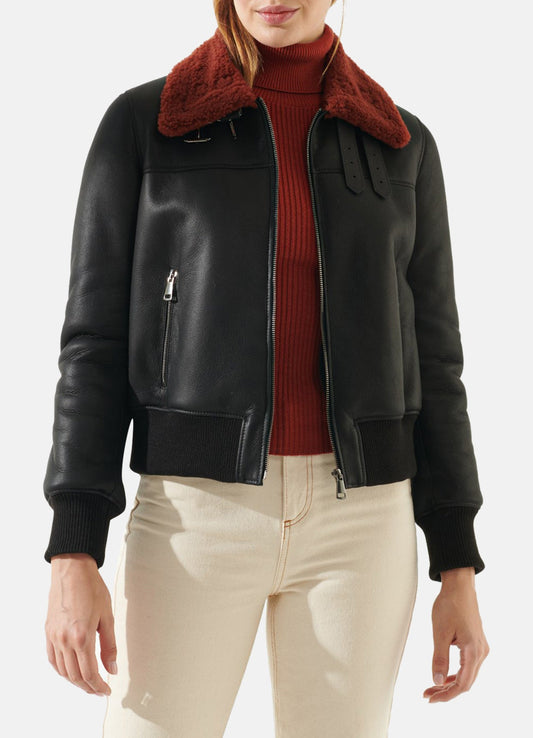 Women's Authentic Black Shearling Leather Jacket