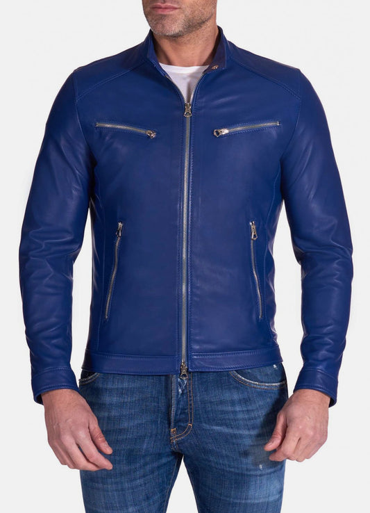 Men's Ink Blue Biker Leather Jacket