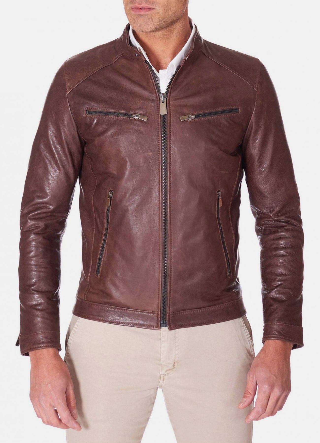 Men's Casual Style Brown Biker Leather Jacket
