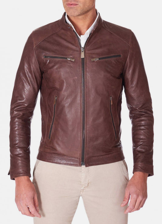 Men's Casual Style Brown Biker Leather Jacket