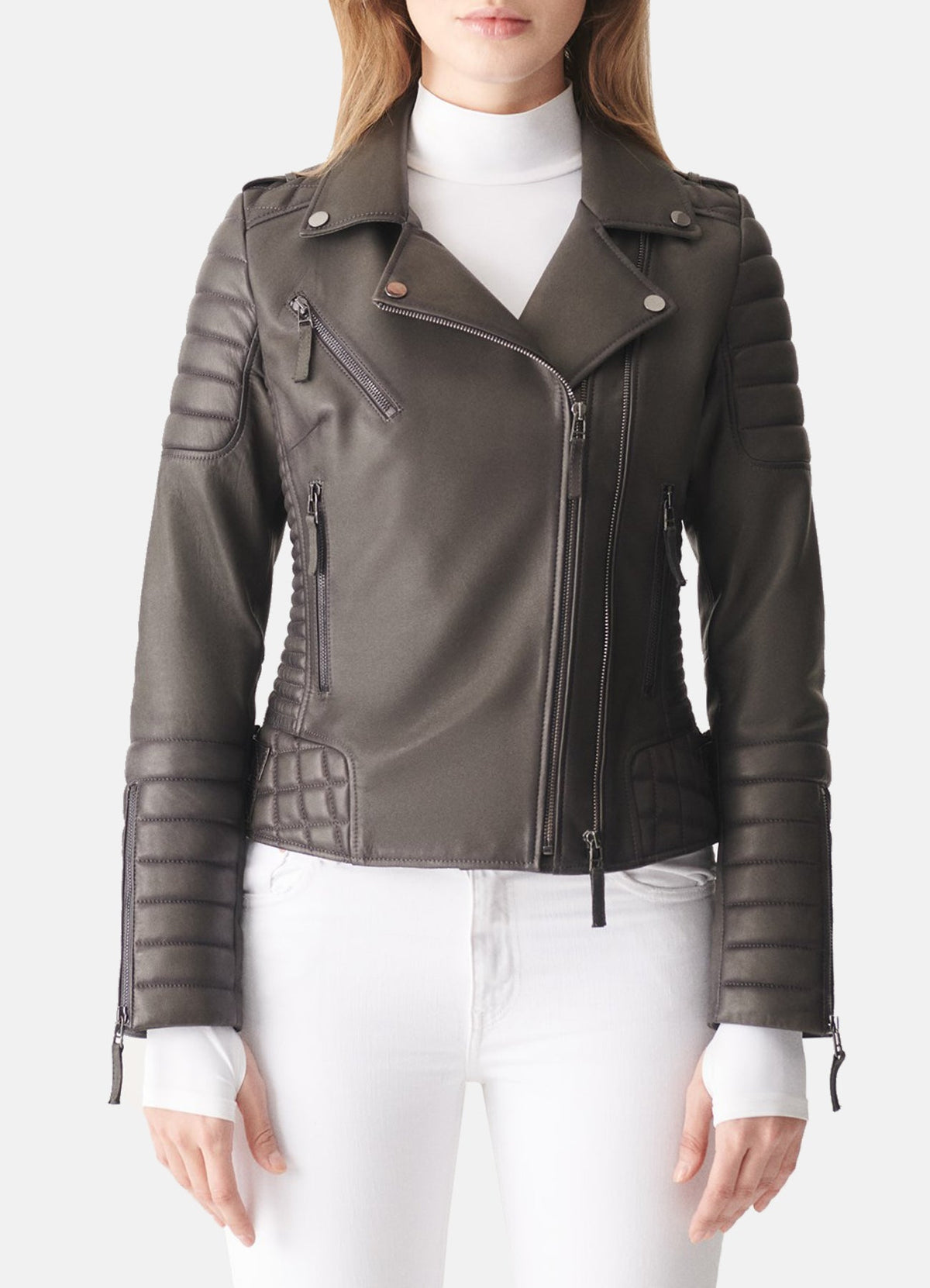 Women's Padded Black Biker Leather Jacket