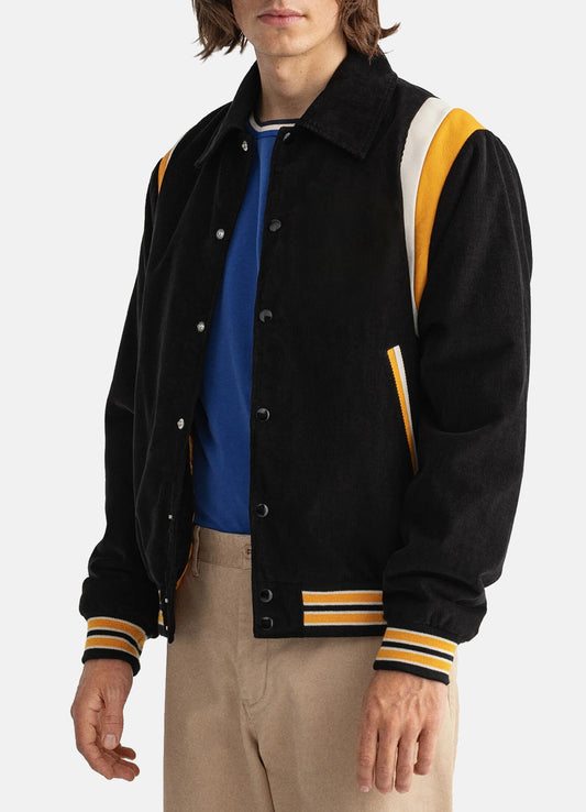 Men's Jet Black Corduroy Varsity Jacket