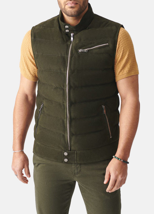 Men's Seaweed Green Suede Leather Vest