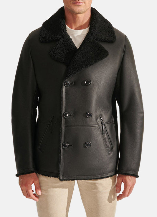 Men's Charcoal Black Shearling Leather Jacket