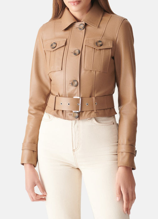 Women's Authentic TAN Biker Leather Jacket