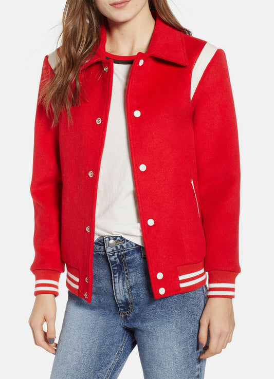 Women's Bright Red Varsity Jacket