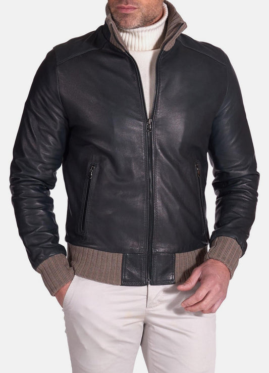 Men's Vintage Style Black Bomber Leather Jacket