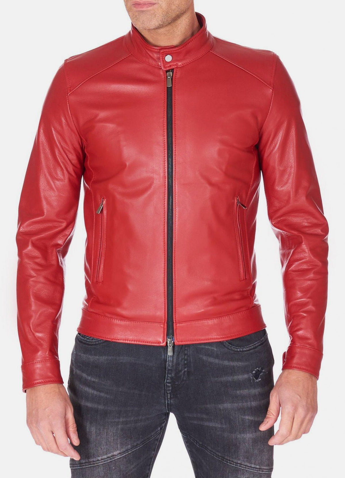 Men's Premium Red Biker Leather Jacket