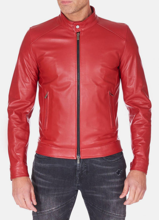 Men's Premium Red Biker Leather Jacket