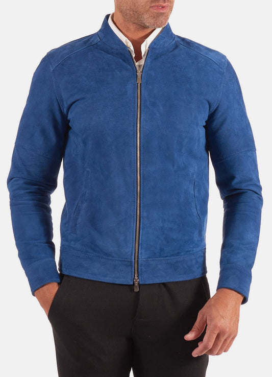 Men's Classic Blue Suede Leather Jacket