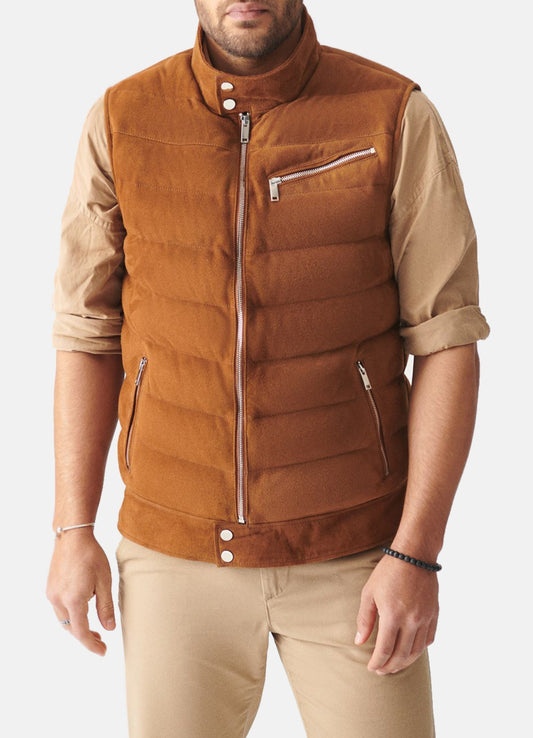 Men's Casual Tan Suede Leather Vest