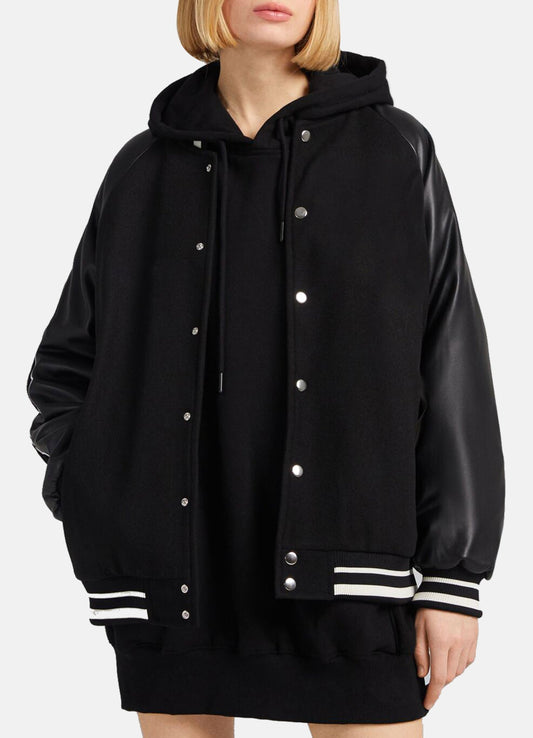Women's Oversized Black Varsity Jacket
