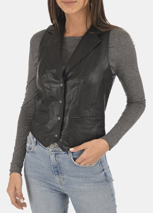 Women's Charcoal Black Leather Vest