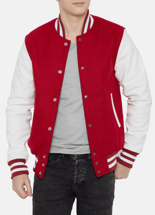 Men's Casual Red and White Varsity Jacket
