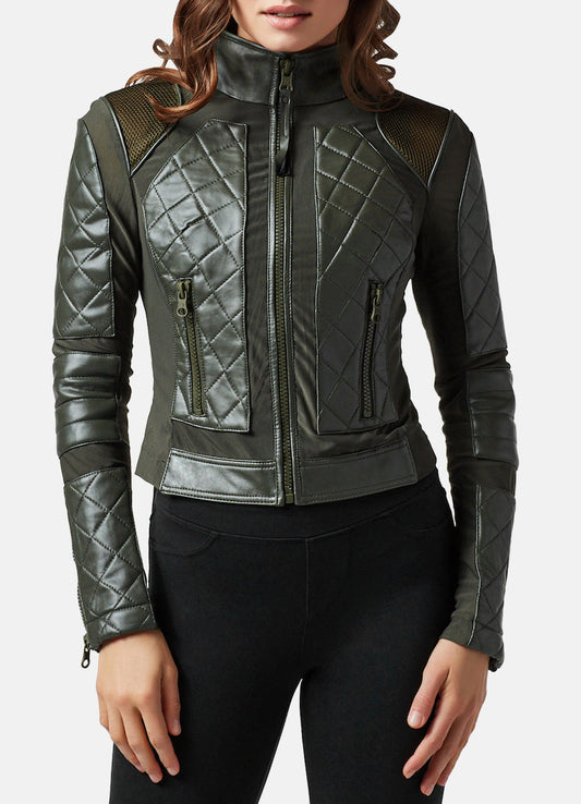 Women's Olive Green Biker Leather Jacket