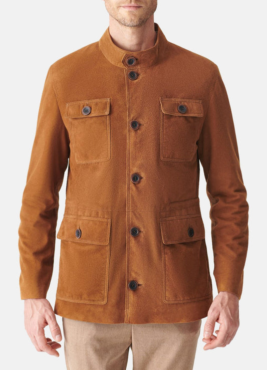 Men's TAN Long Length Suede Leather Jacket
