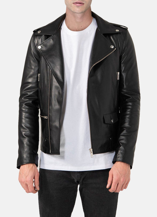Men's Shiny Black Biker Leather Jacket