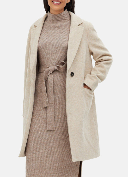 Women's Off White Wool Long Coat