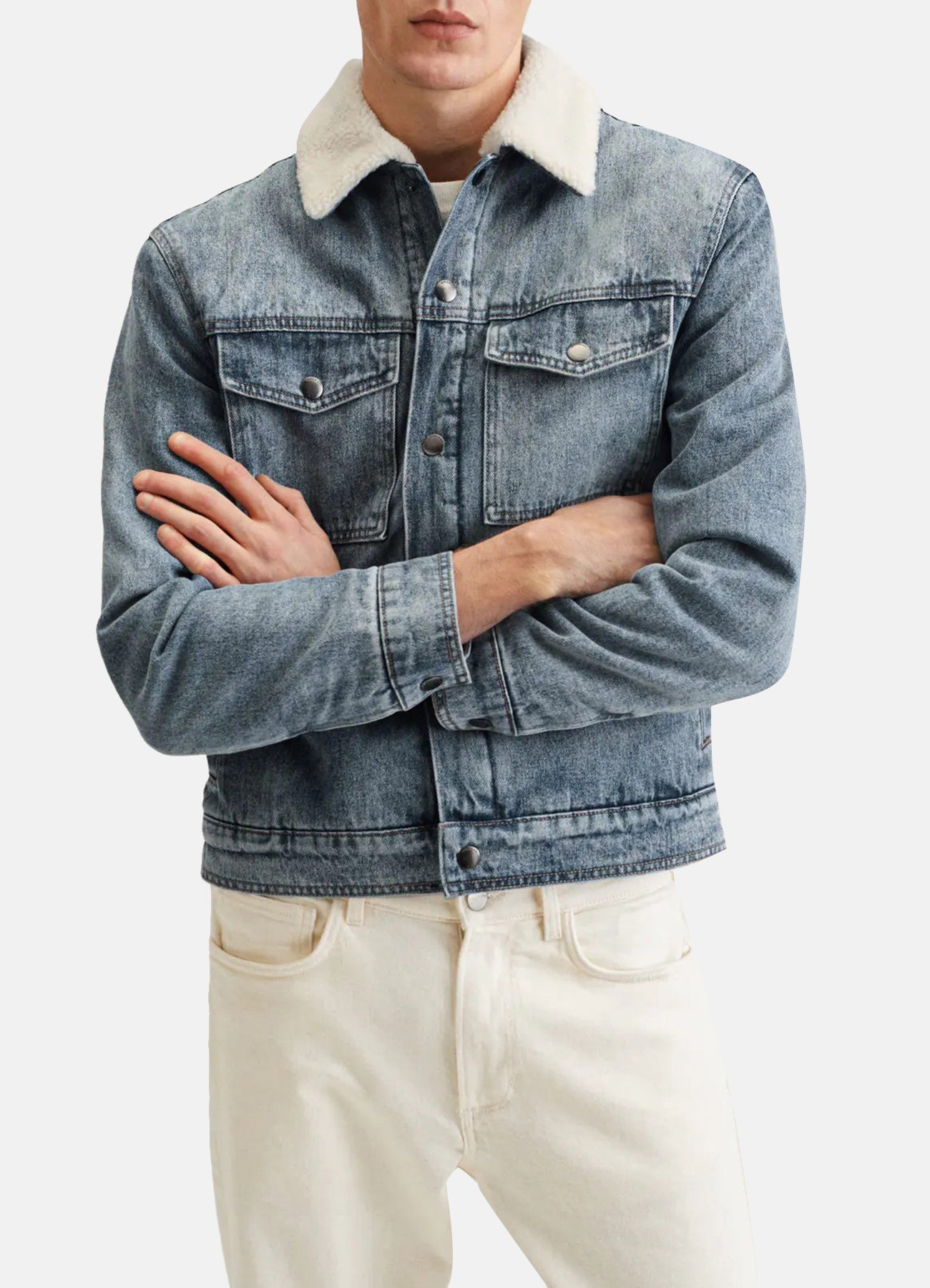 Men's Light Blue Denim Shearling Jacket