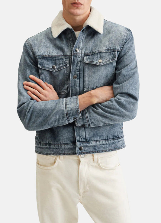 Men's Light Blue Denim Shearling Jacket