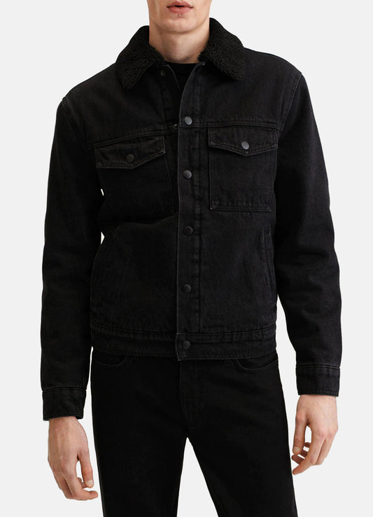 Men's Deep Black Denim Shearling Jacket