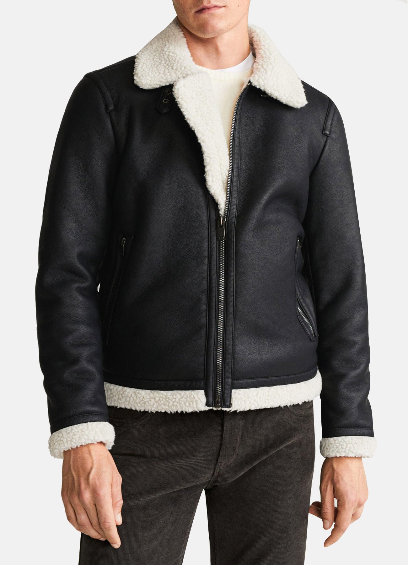 Men's Classic Black Shearling Leather Jacket