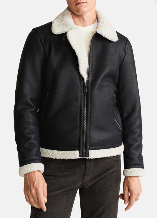 Men's Classic Black Shearling Leather Jacket