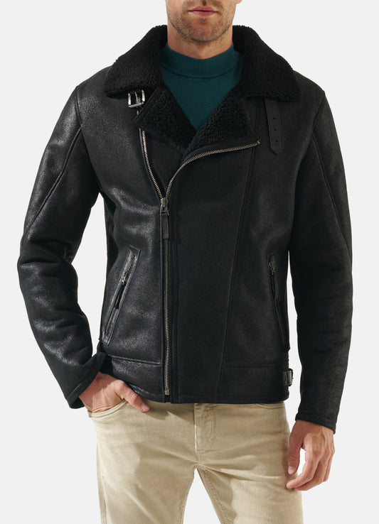 Men's Jade Black Shearling Leather Jacket