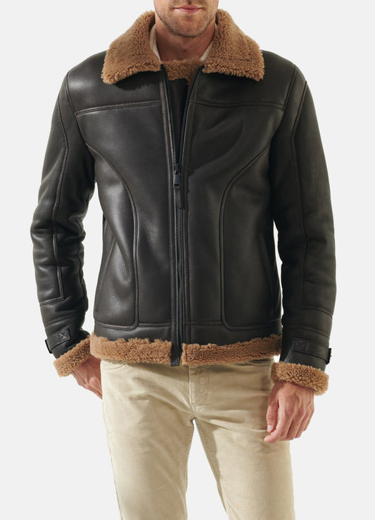 Men's Pitch Black Shearling Leather Jacket