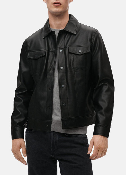 Men's Charcoal Black Biker Leather Jacket