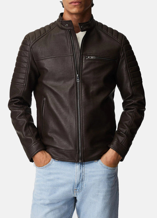 Men's Coco Brown Biker Leather Jacket