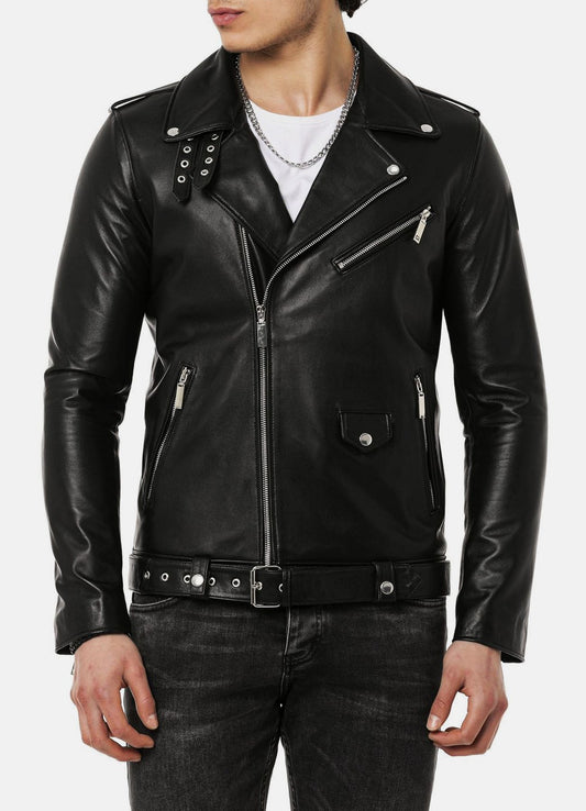 Men's Deep Black Biker Leather Jacket