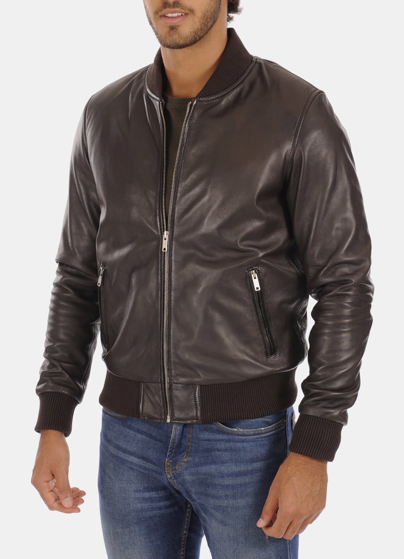 Men's Dark Brown Vintage Bomber Leather Jacket