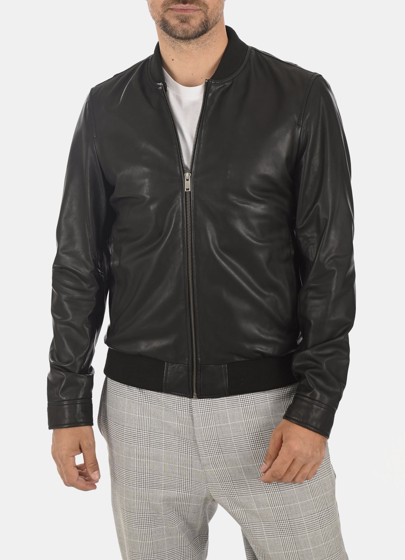 Men's Deep Black Bomber Leather Jacket