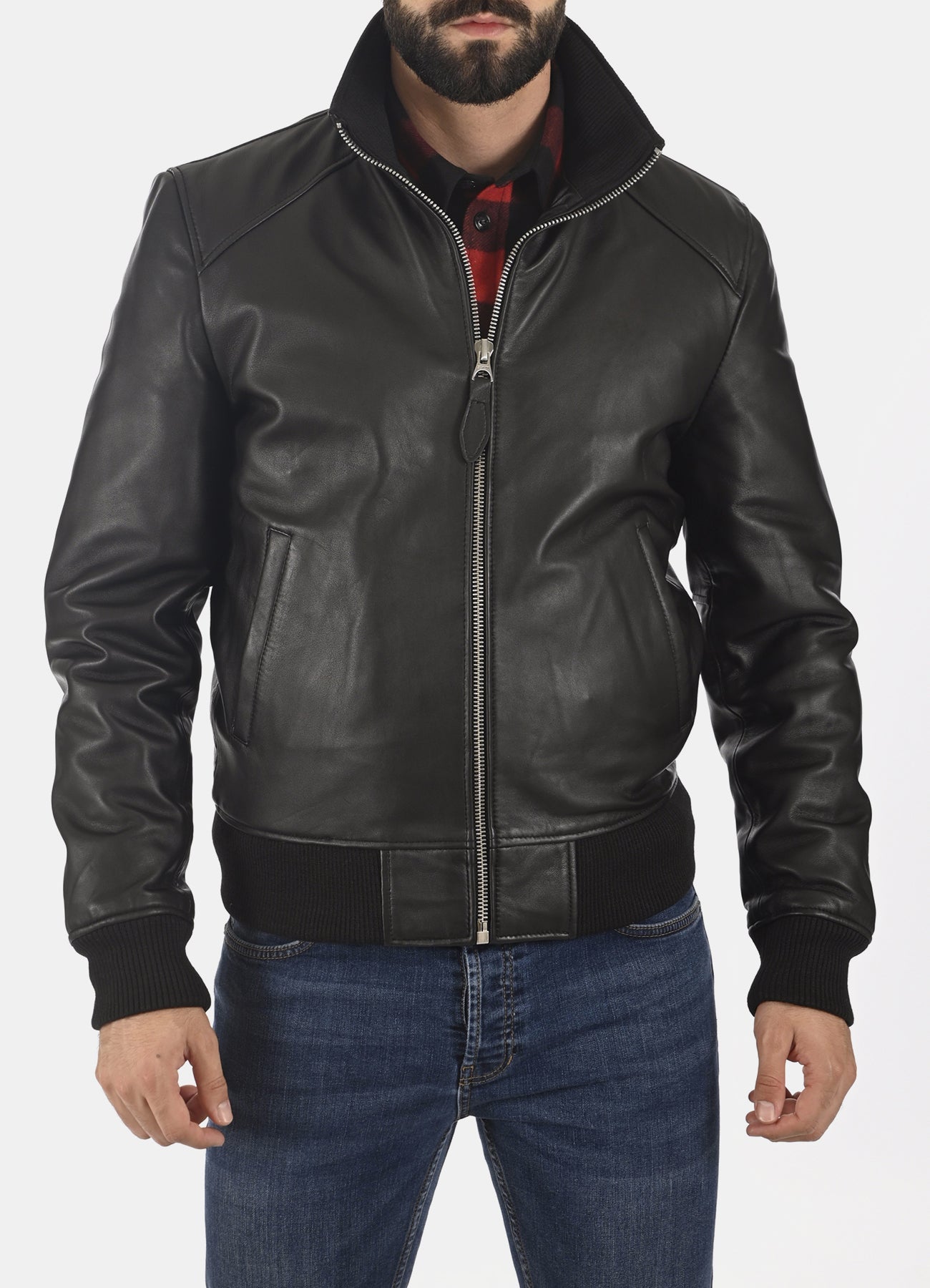 Men's Pitch Black Bomber Leather Jacket