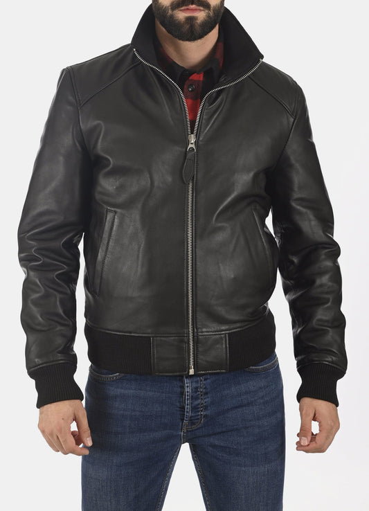 Men's Pitch Black Bomber Leather Jacket