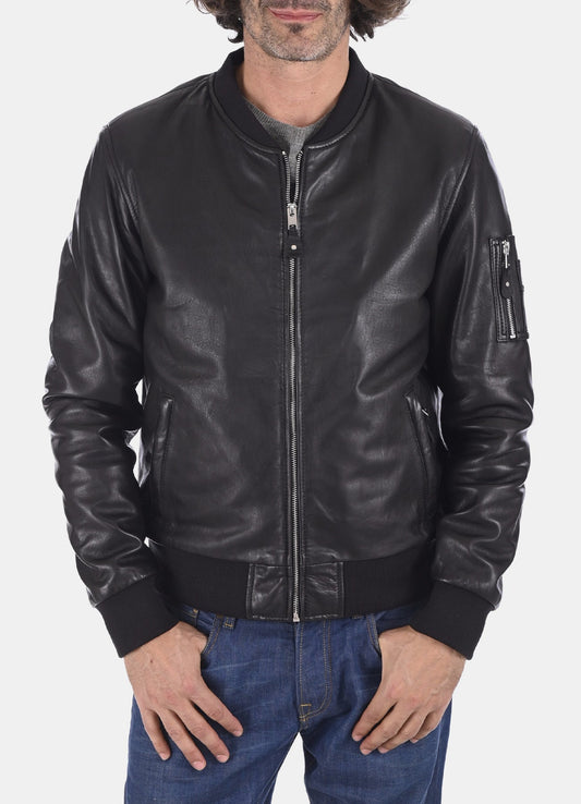 Men's Ink Black Bomber Leather Jacket