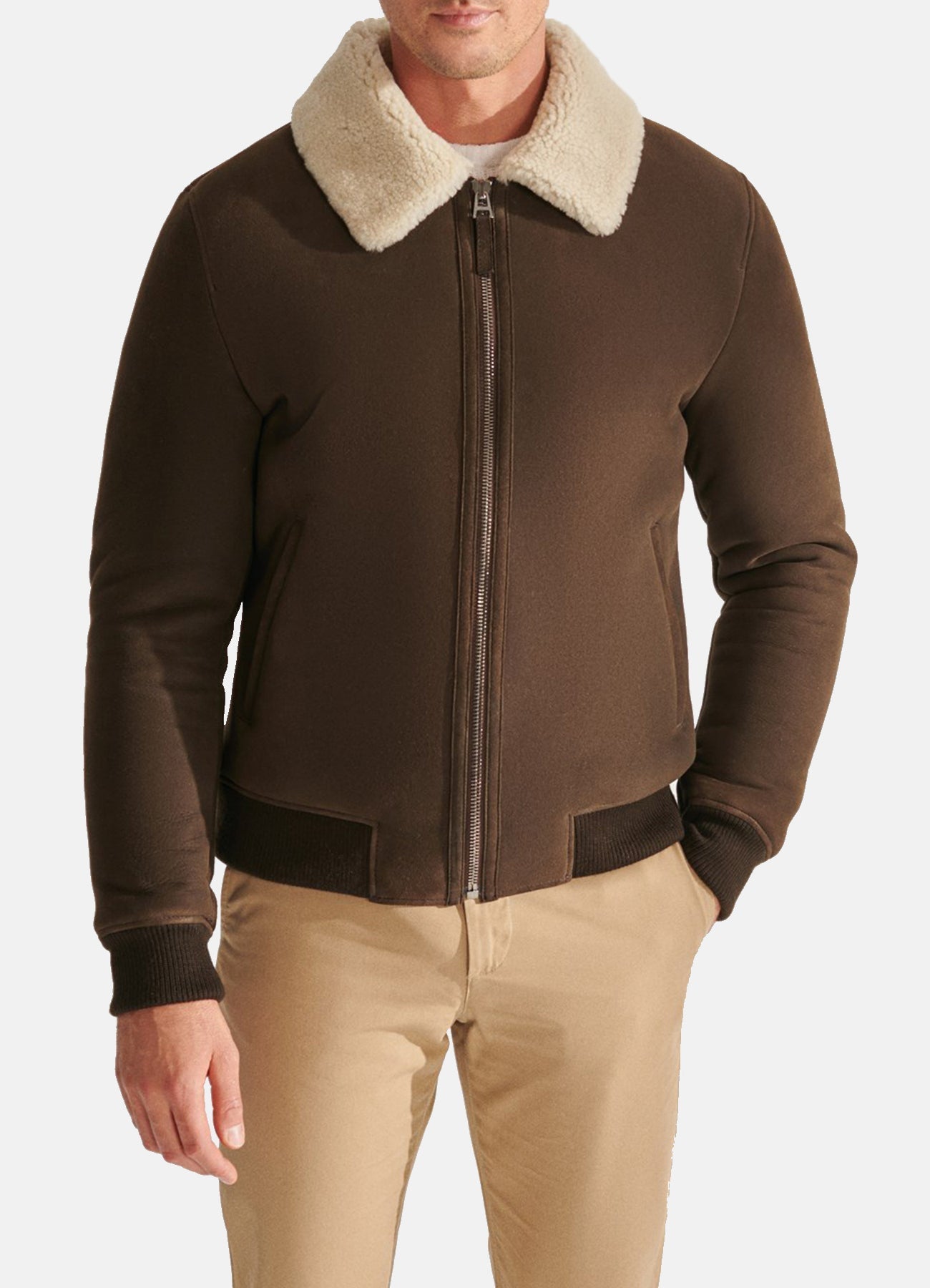 Men's Coffee Brown Shearling Leather Jacket