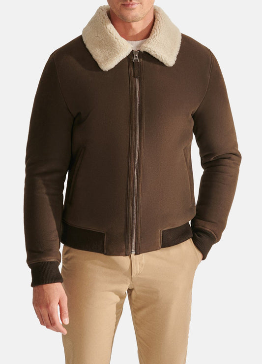 Men's Coffee Brown Shearling Leather Jacket