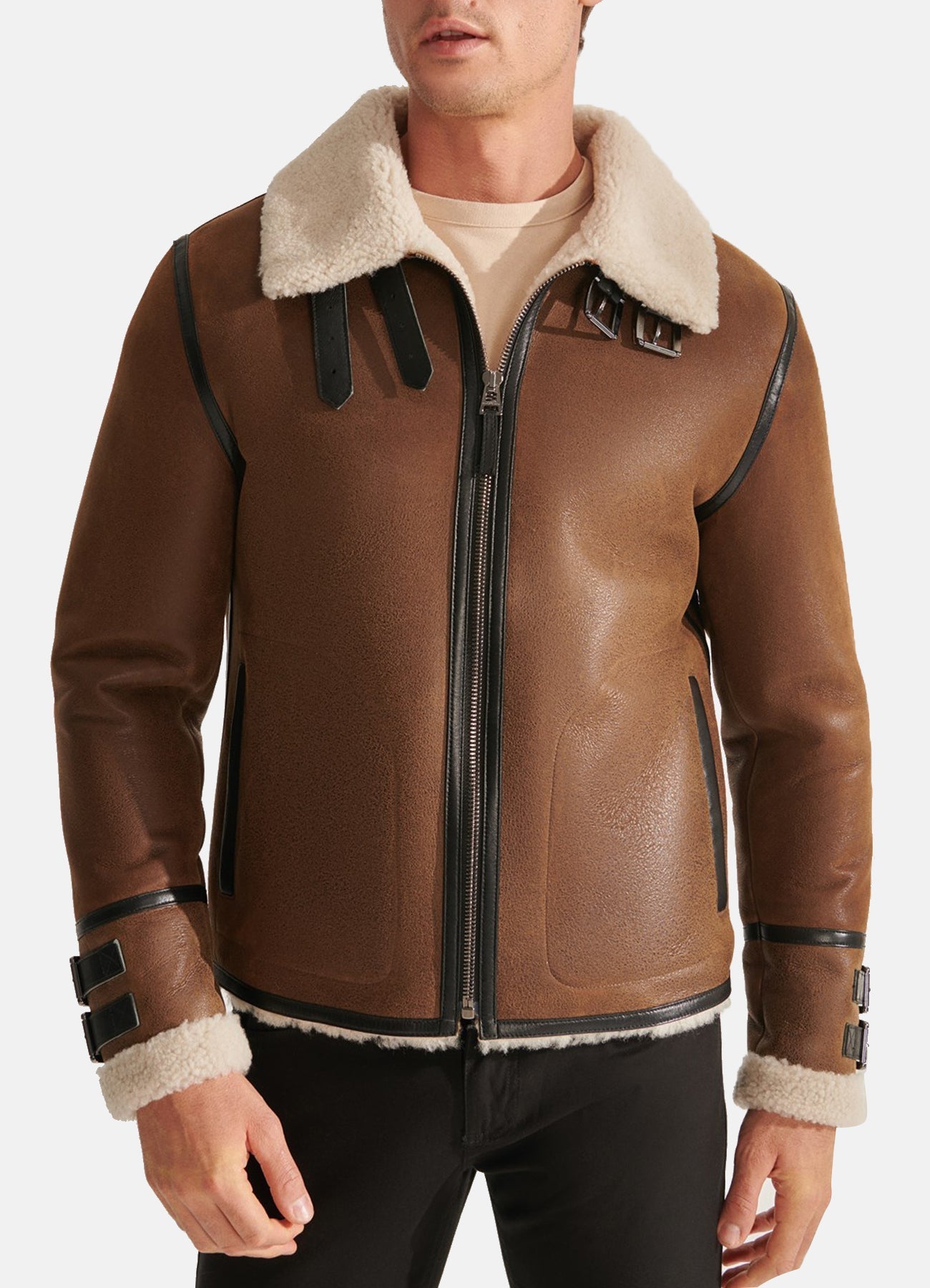 Men's Caramel Brown Shearling Leather Jacket