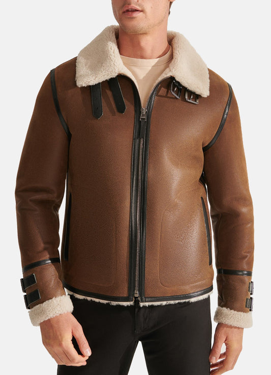 Men's Caramel Brown Shearling Leather Jacket