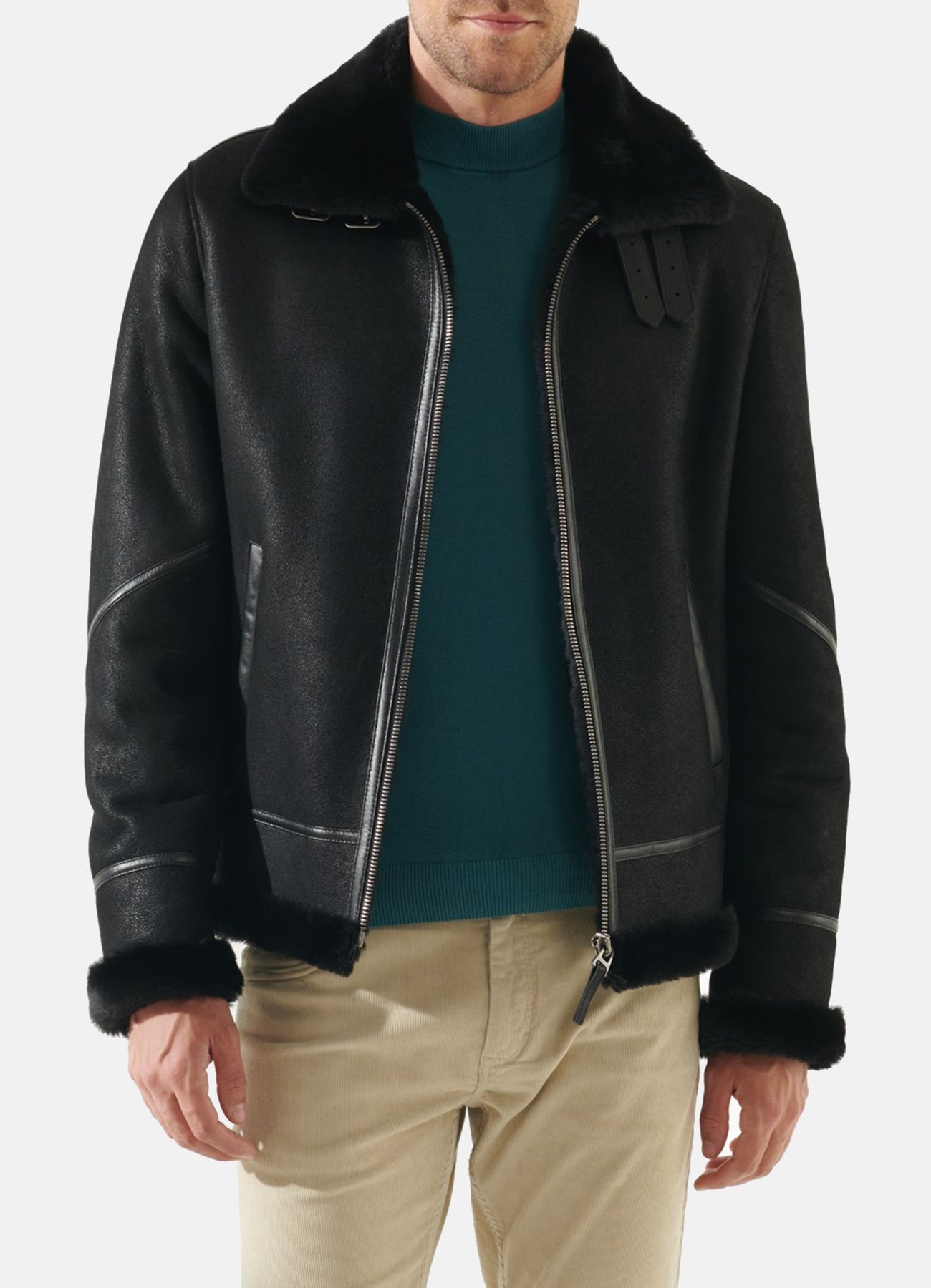 Men's Jet Black Shearling Leather Jacket