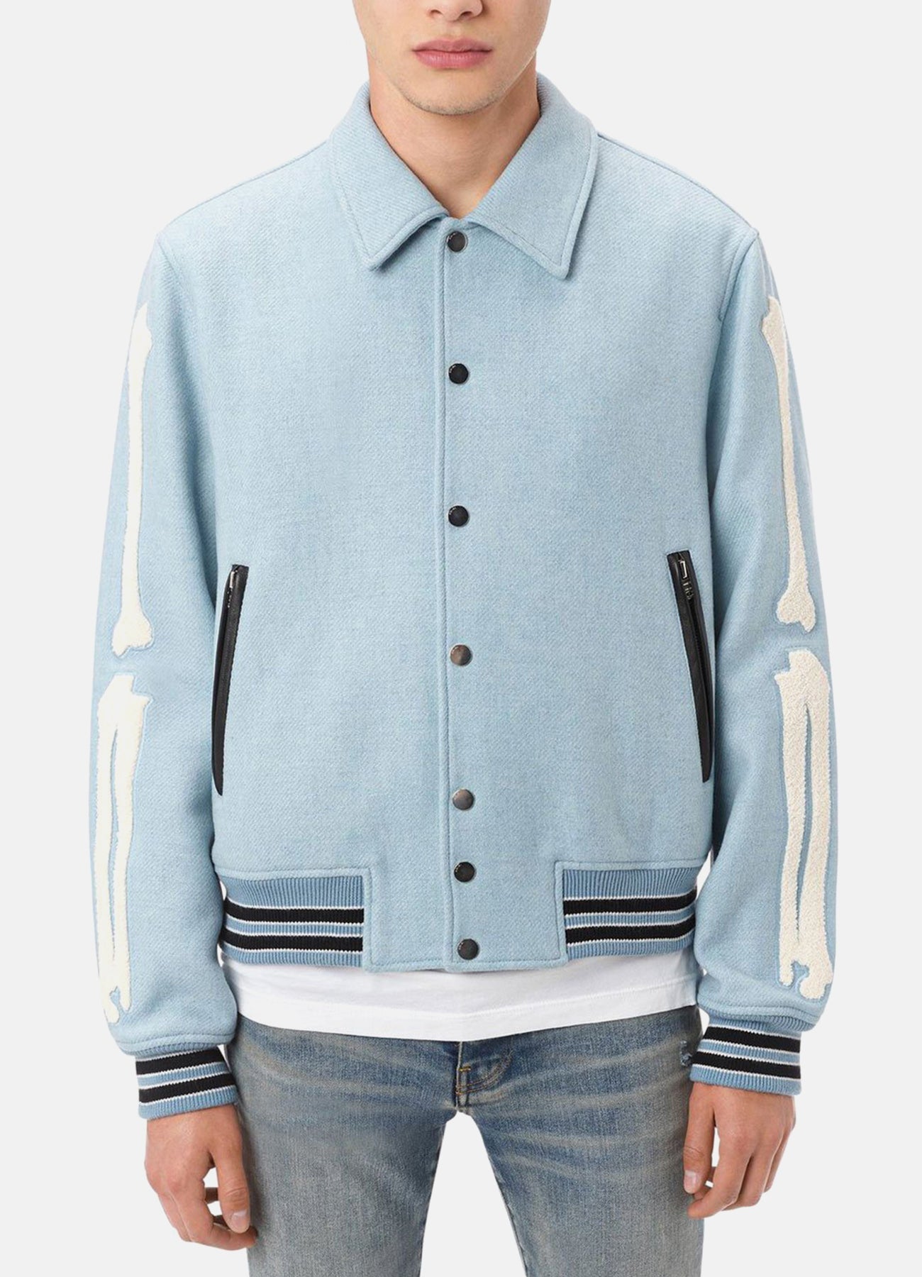 Men's Baby Blue Bone Design Varsity Jacket